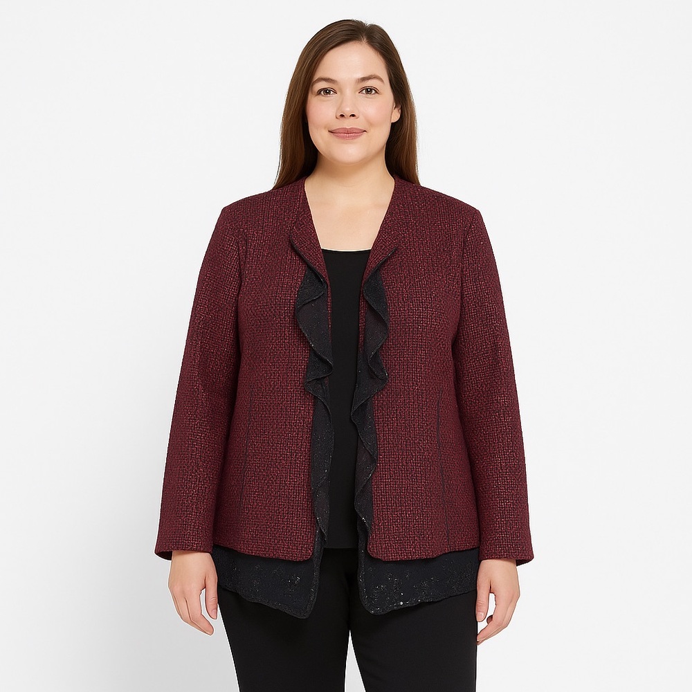 Chico’s Red & Black Beaded, Sequined Jacket